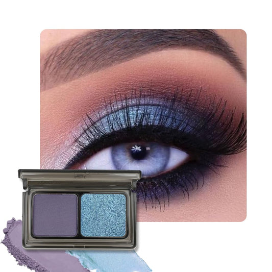 Dark Purple Blue Two Color Matte Shimmer Glitter Eyeshadow Palette,Eye Shadow Powder Professional Long-Lasting Waterproof Makeup Palette,Easy-To-Apply and Compact for Travel,Vegan & Cruelty-Free