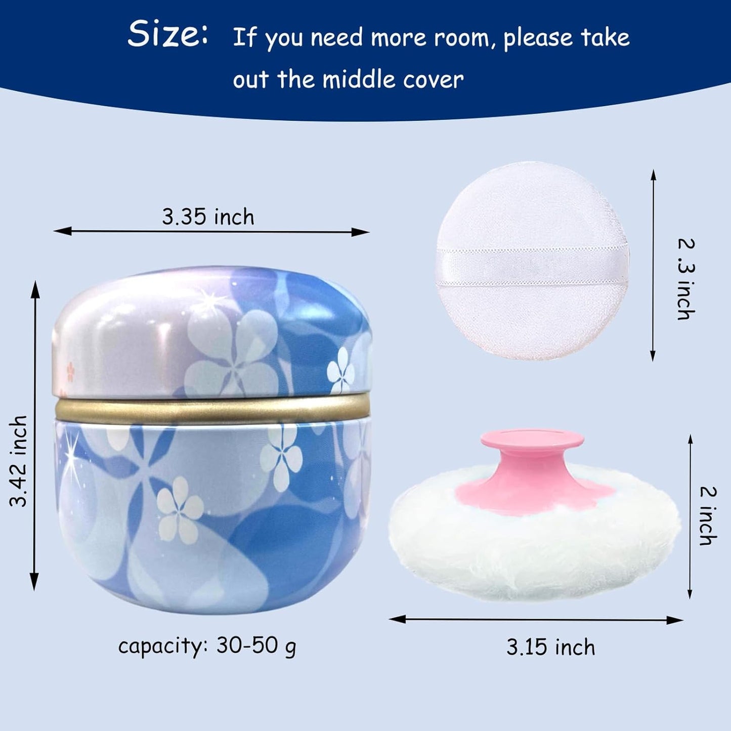 Body Powder Puff and Container for Dusting Powder, Women Powder Puff and Powder Case for Bath and Travel (Floral Diary)