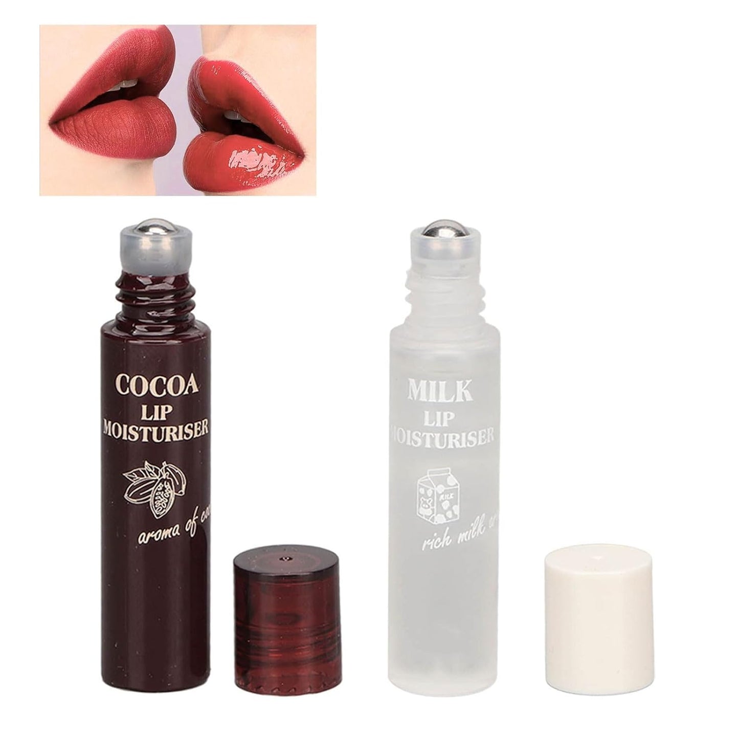 2pcs Lip Balm, Cocoa Bean Lip Oil, Milk Lip Oil, Hydrating Nourishing Roll On Lip Gloss Roll On Design Overlay Different Aroma