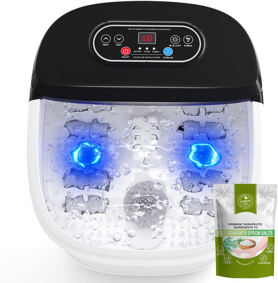 Foot Spa Bath Massager with Heat - Ozone & UV and Bule Light Foot Soaking Tub, Epsom Salt, Adjustable Temperature, Bubble and 8 Rollers, Birthday Gift for Mom Dad