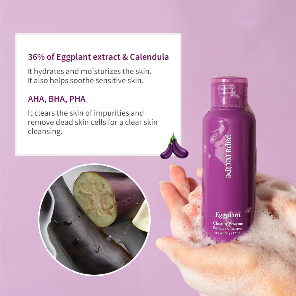 Papa Recipe Eggplant Enzyme Powder Cleanser – Triple Exfoliation with AHA, BHA, PHA – Low pH Korean Skincare Face Wash for Sensitive Skin