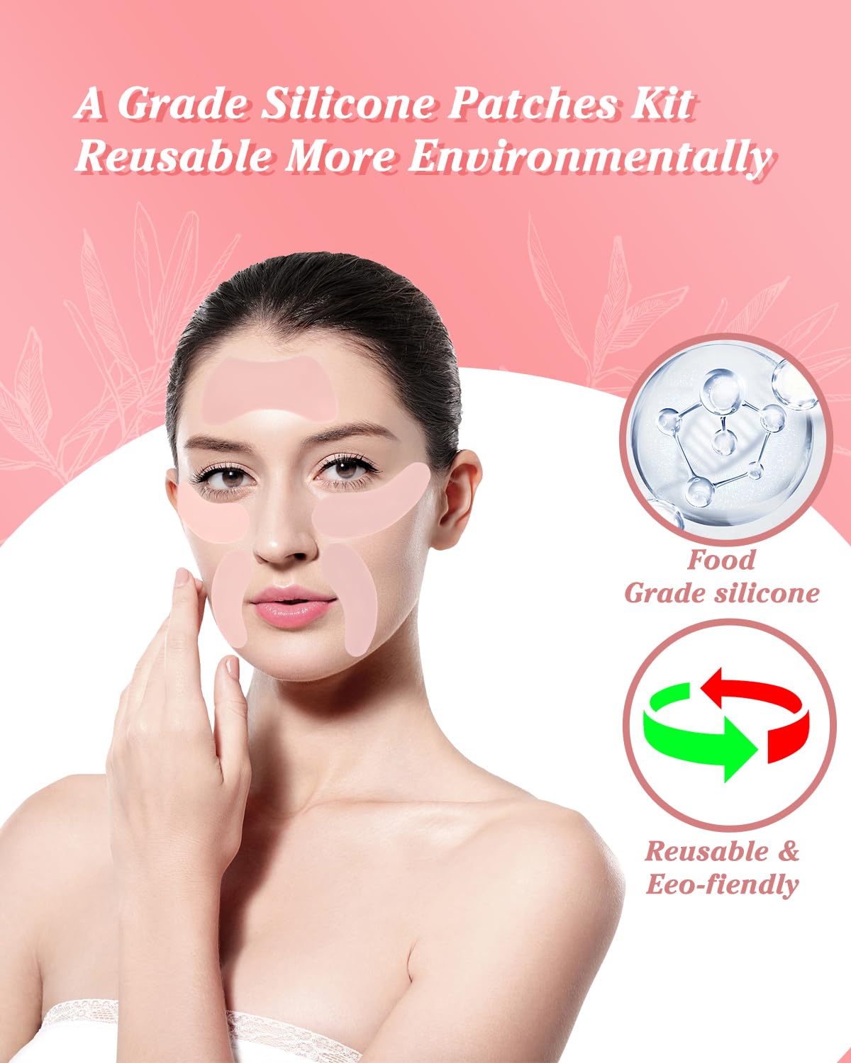 Reusable Eye Patches for Wrinkles Under Eye Patches Silicone Remove Forehead Wrinkles Smile Line Patches Kit (Pink)