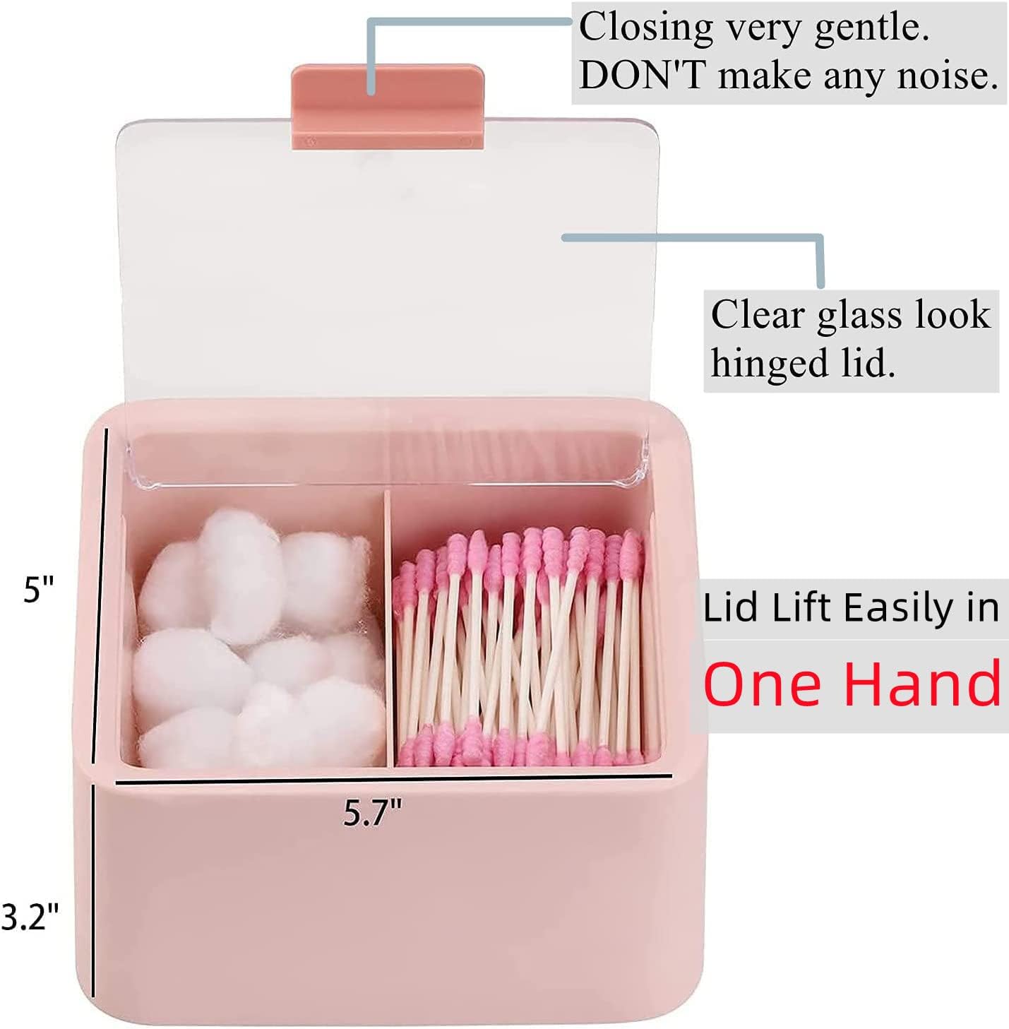 Tecbeauty Qtips Storage Organizer - 2-Grid Dispenser with Hinged Lids for Swabs, Balls, Pads, Pink