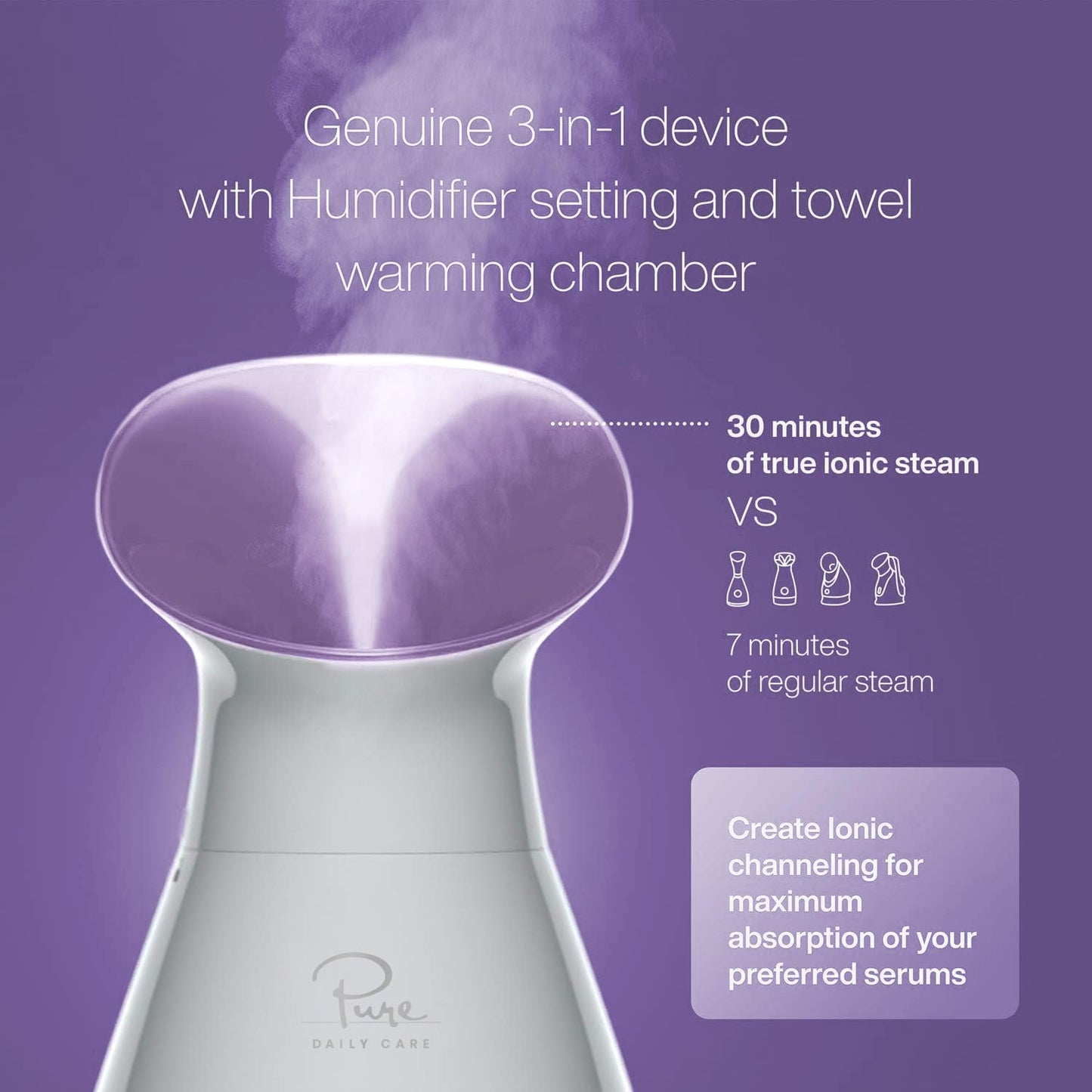 NanoSteamer Large 3-in-1 Nano Ionic Facial Steamer with Precise Temp Control - Humidifier - Unclogs Pores - Blackheads - Spa Quality - Bonus 5 Piece Stainless Steel Skin Kit (Lilac)