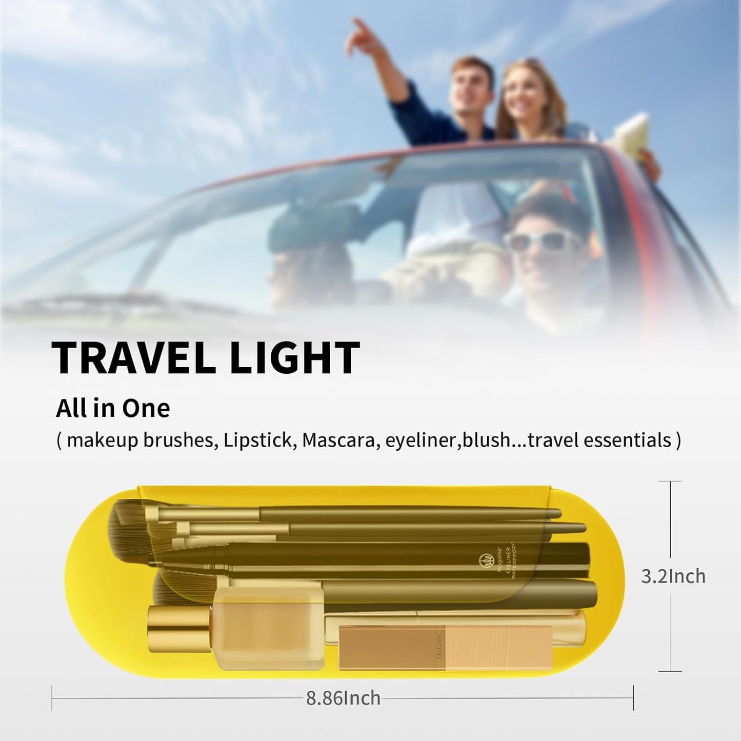 Silicone Makeup Brush Holder Travel Cosmetic Bag：Soft Portable Cosmetic Face Brushes Holder with Upgrade Anti-Fall Out Magnetic Closure, Large Travel Makeup Brush Case - Yellow