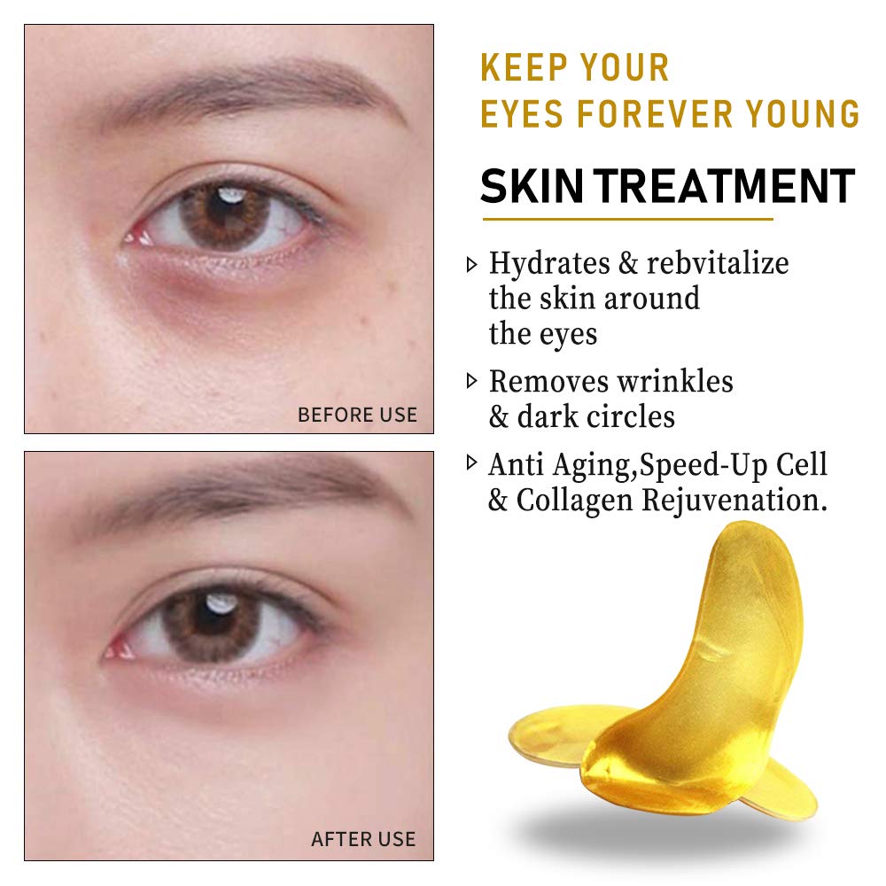 Vandarllin24K Gold Powder Gel Collagen Eye Masks Sheet Patch, Remove Bags,Dark Circles &Puffiness,Reduce Wrinkle,Moisturising,Hydrating for Blackheads (120Pairs)