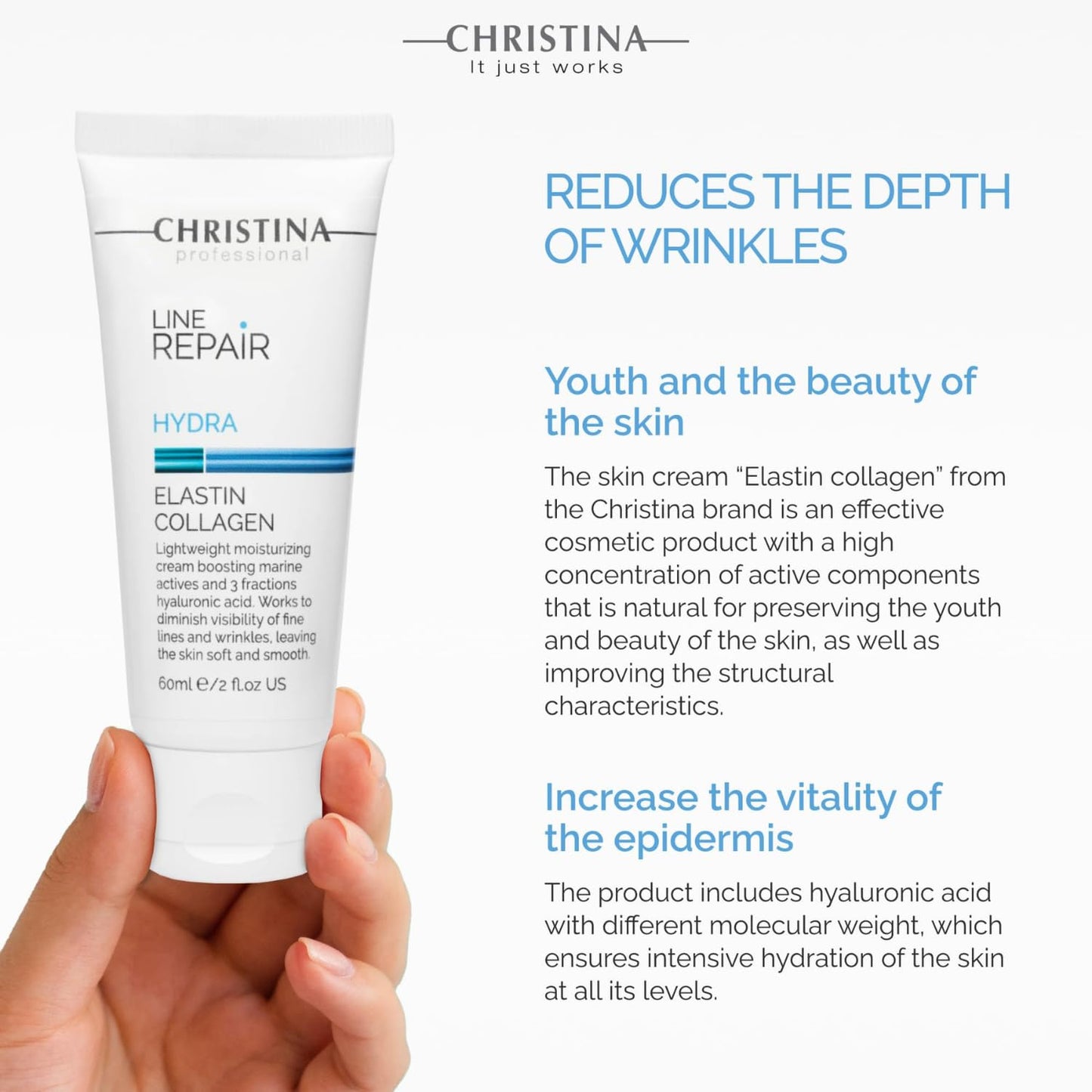 Christina Line Repair Elastin Collagen Cream for Face with Hyaluronic Acid | Face Repair Cream Nourishes and Replenishes the Skin 60ml / 2 fl.oz