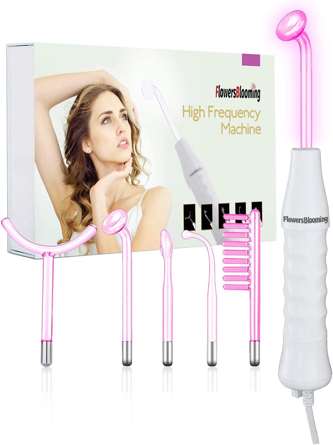 High Frequency Facial Wand/Machine with 5 Argon Parts Skin Care Tool for Wrinkles Reducing Face Skin Tightening.