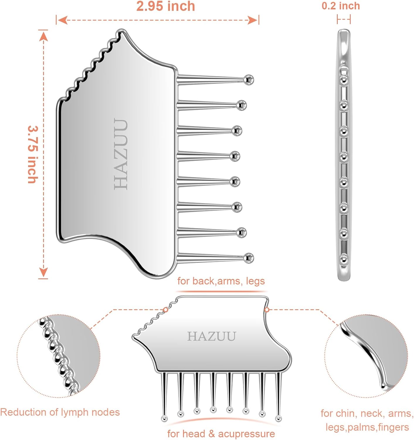 Portable Stainless Steel Scalp Massager - Guasha Scraping Tool for Head, Neck, Shoulders, Legs & Arms - Ideal for Soothing Relief (Comb Shape)