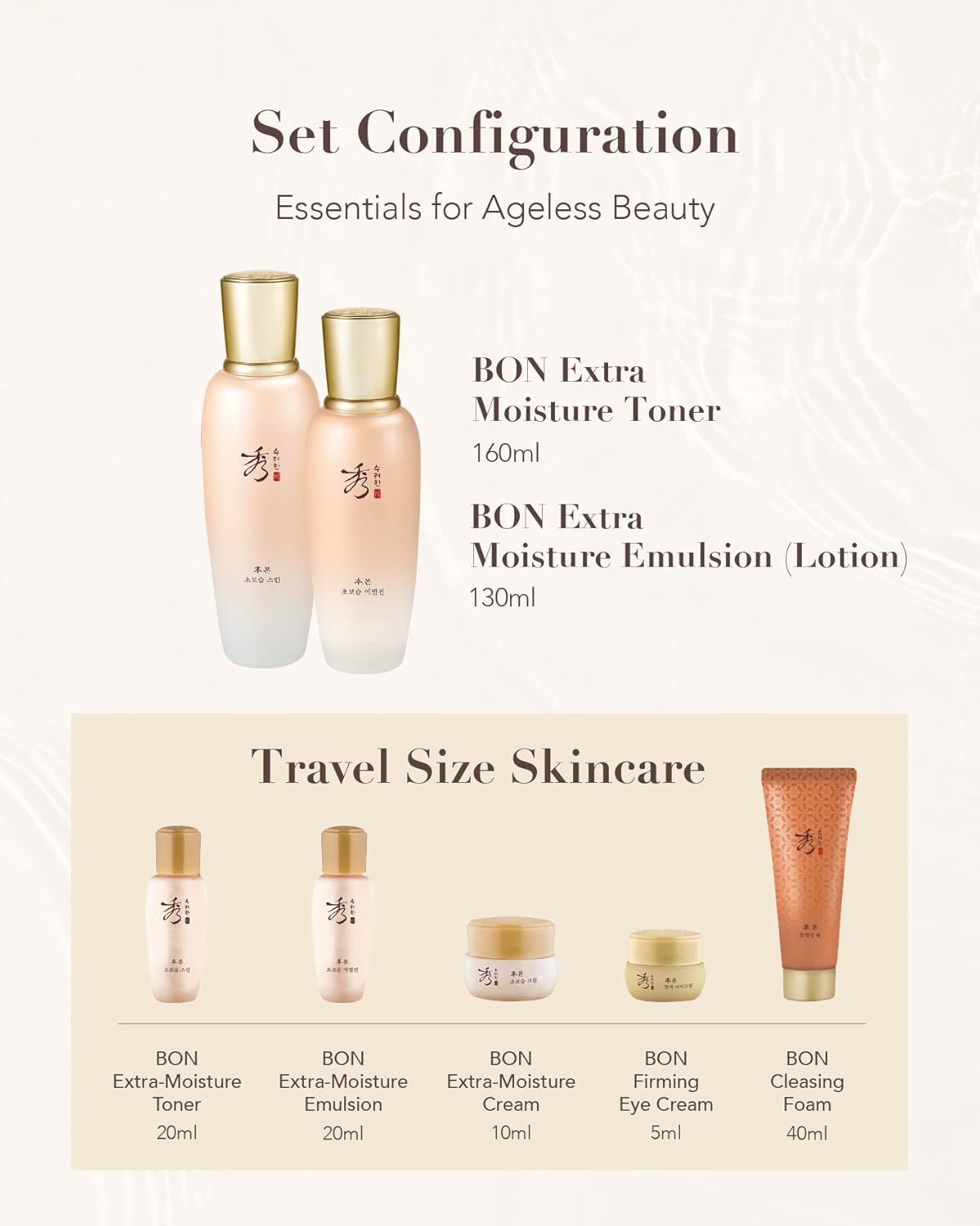 Sooryehan BON EXTRA MOISTURE Korean Skin Care Gift Set (385ml / 13.01 Fl Oz) - Luxury Premium High-end by LG BEAUTY. Hydrating Toner, Emulsion Lotion, Cleansing Foam, Eye Cream.