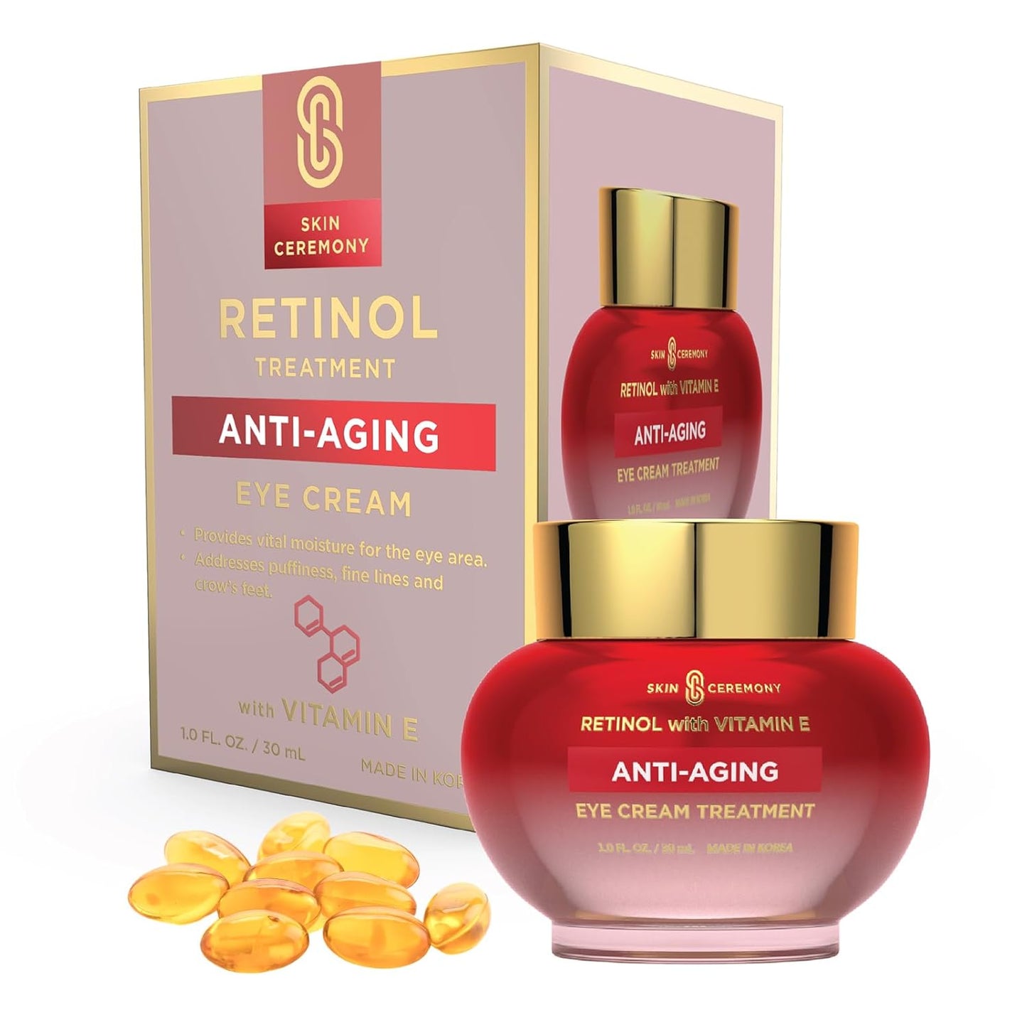 Retinol and Vitamin E Anti Aging Eye Cream - Provides Vital moisture to Eye Area - Helps reduce Puffines, Fine Lines & Crow's Feet - Skin Care Made in Korea - 1.0 FL.OZ.