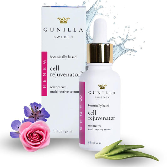GUNILLA Cell Rejuvenator Serum | Anti-Aging Anti Wrinkle Hydrating Facial Serum for Fine Lines, Dark Spots with Organic Aloe Vera, Collagen, Elastin, Keratin, Vitamin C, Ginseng | 1 oz