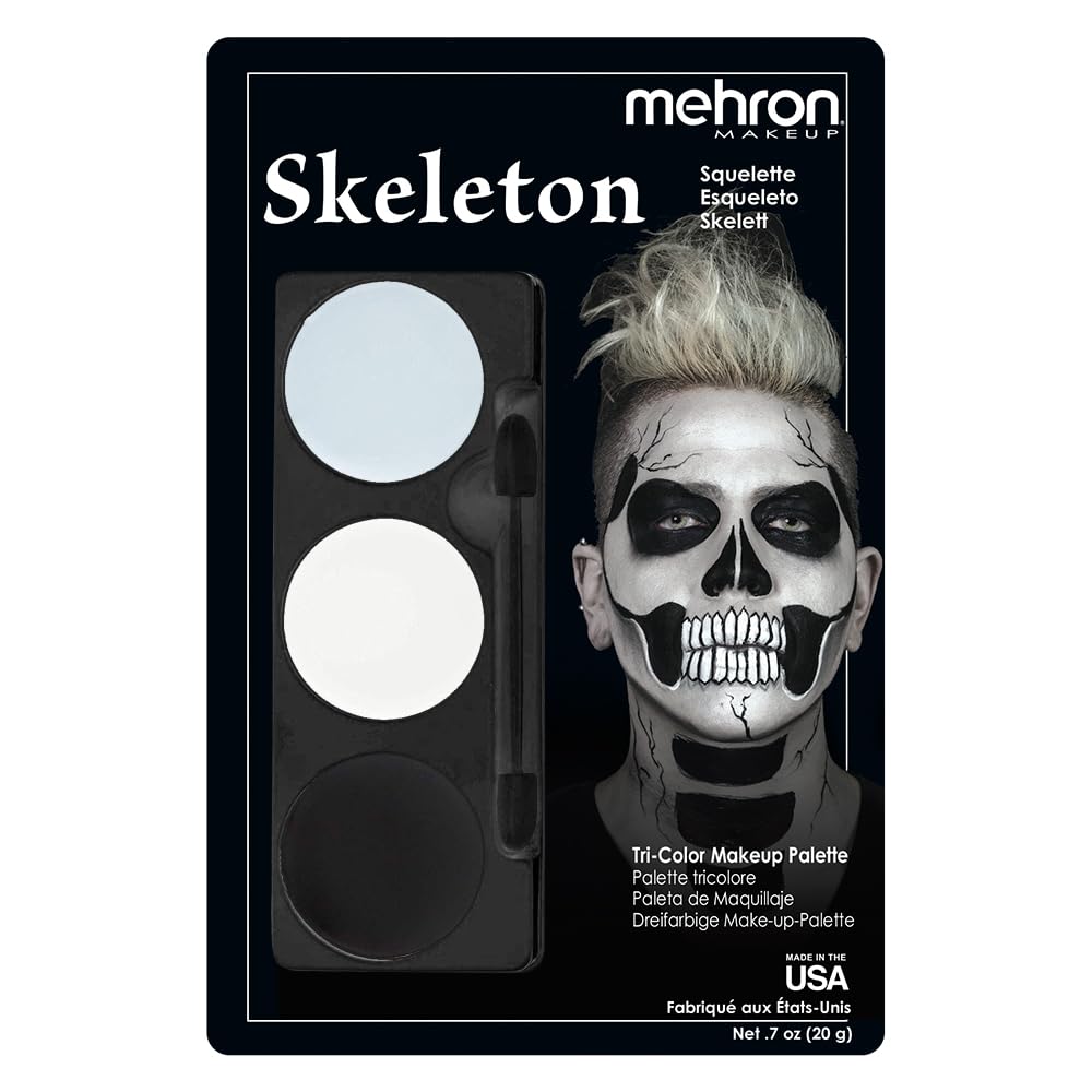 Mehron Makeup Tri-Color Character Makeup Palette | Halloween, Special Effects and Theater Cream Makeup FX Palette | Face Paint Makeup .7 oz (20 g) (Skeleton)