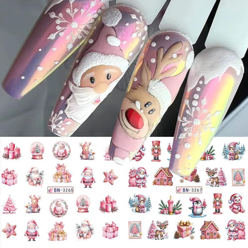 Christmas Nail Art Stickers Decals Winter Snowflake Snowman Acrylic Nail Decals Santa Claus Holographic Water Transfer Nail Foils Cute Gingerbread Man Xmas Tree Elk Penguin Sticker for Women DIY Nails