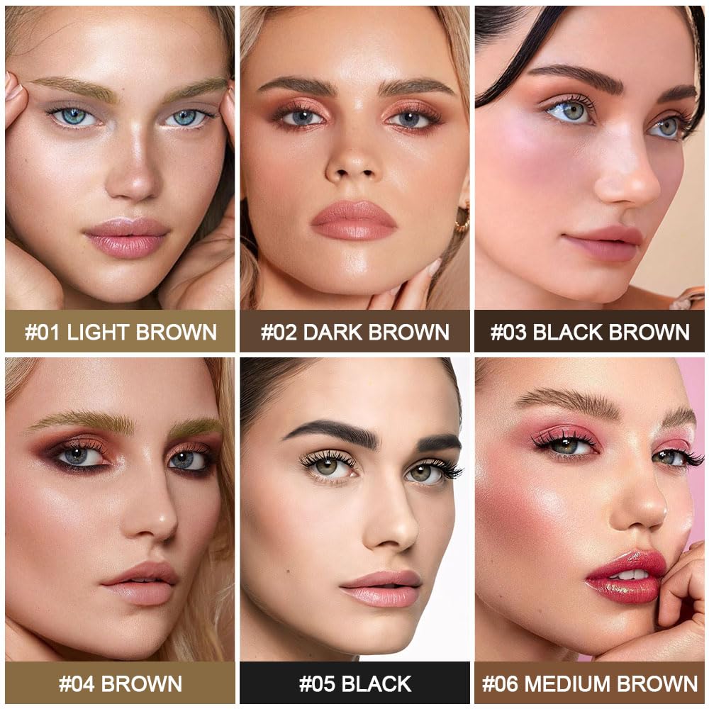 evpct 1Pcs Midium Brown Magic Microblading Eyebrow Contouring Pen Brow Pencil, with 4 Brush Micro-Fork-Tips Precise Applicator, Dual-ended Eyebrow Brush, Hair Like Strokes, Natural Looking Brows