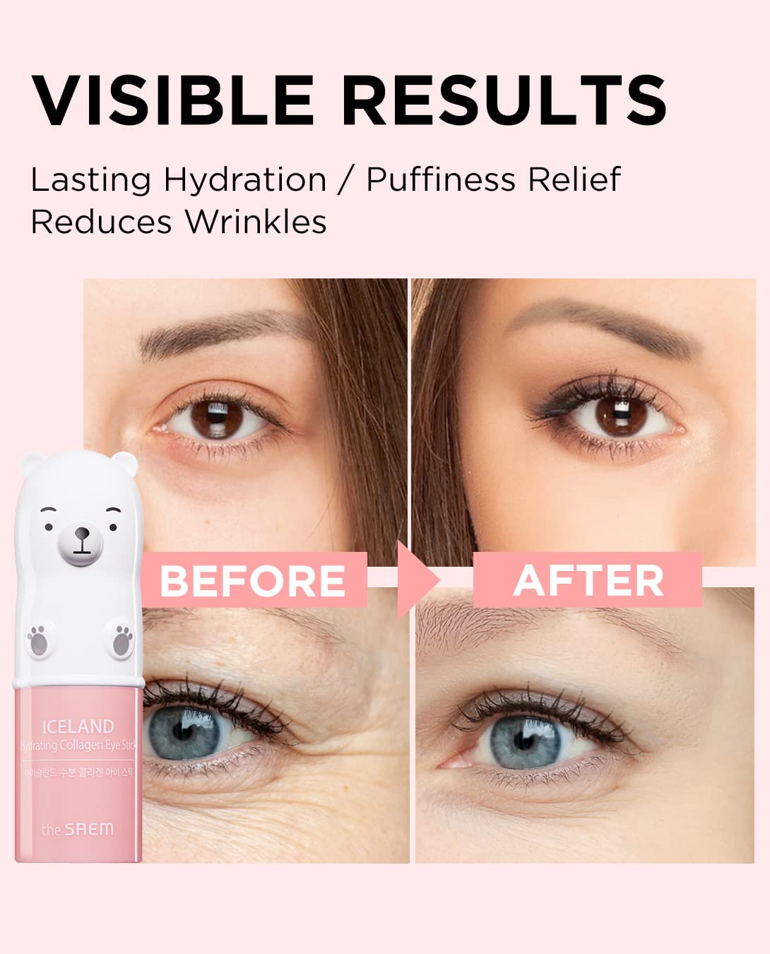 THESAEM Iceland Hydrating & Collagen Eye Stick 2 Pack - Cooling & Anti-Wrinkle Eye Balm for Dark Circles and Puffiness – Under Eye Treatment - Reduce Wrinkles and Moisturizing - Duo Set