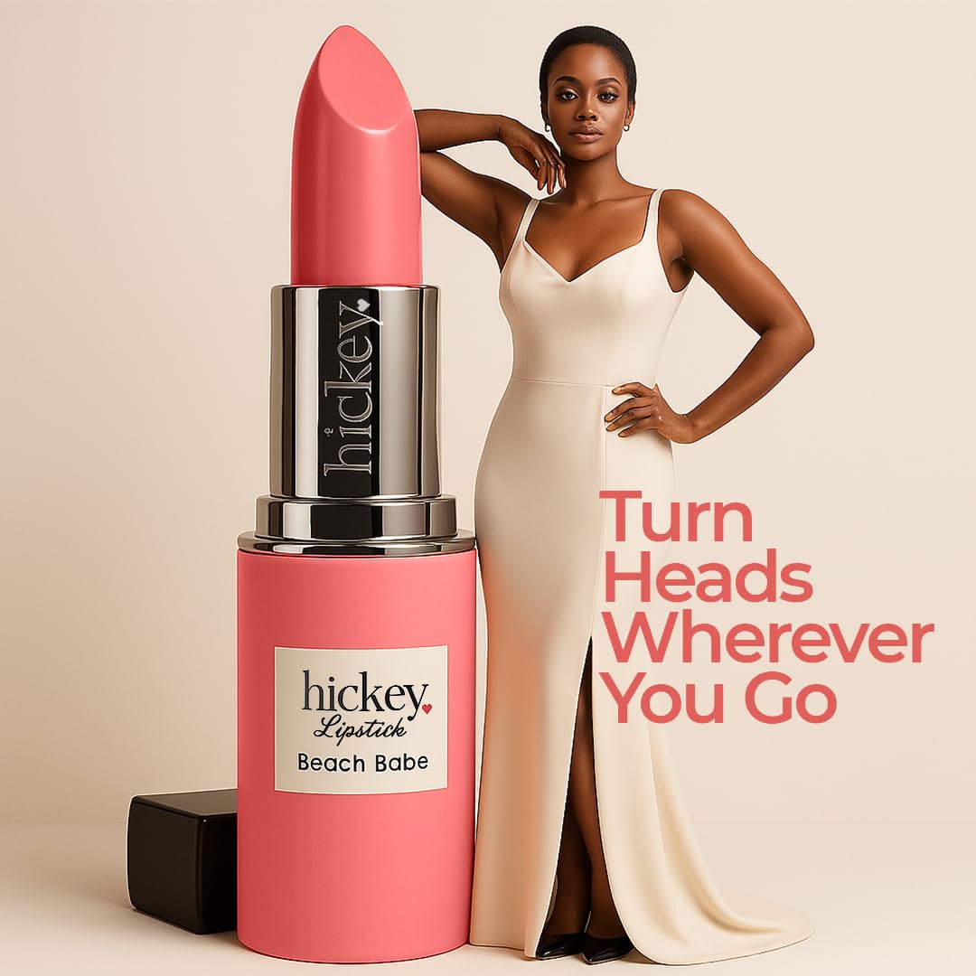 Hickey Lipstick for Women, Organic Beach Babe Coral Lipstick Refill - Hydrating & Moisturizing Long Lasting Lipstick - Vegan & Gluten-Free with Velvet Finish - Highly Pigmented, Smooth & Creamy Makeup