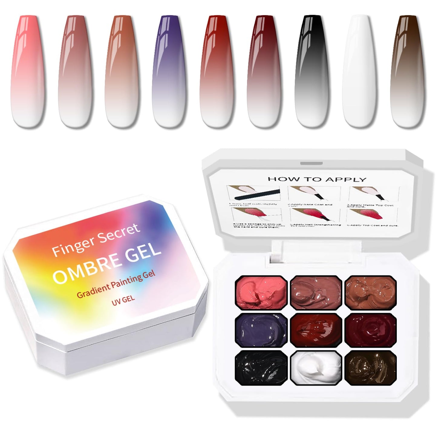 Sponge Pat Paint Nail Gel, 9 Colors Ombre Nails Gradient Gel Nail Blush Blooming Aura Nails Drawing Stripper Floral Painting Nail Art, No Wipe, UV/LED Curing (9 Colors H)