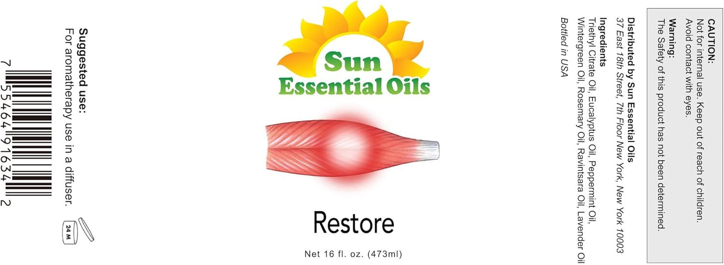 Sun Essential Oils Deep Muscle Ease Blend Essential Oil 16oz for Aromatherapy Diffuser, and Muscle Ease