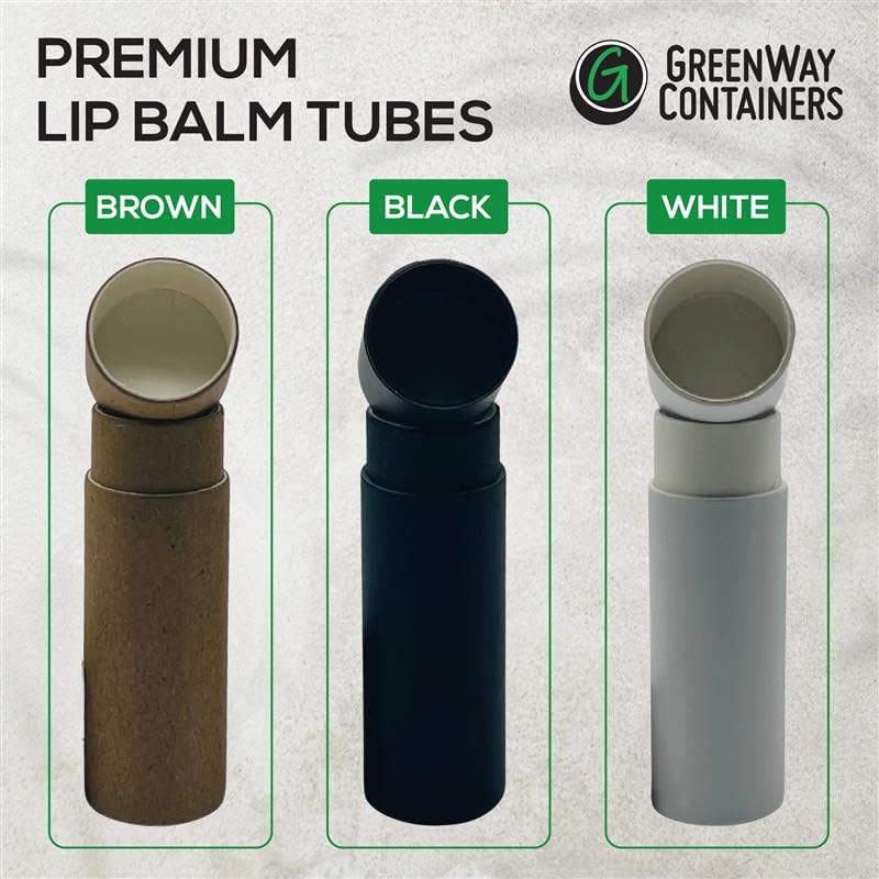 GreenWay 0.15oz / 4.25g Kraft Paperboard Lip Balm Tubes with Lids - 50 Pack Lip Gloss Tubes Refillable DIY Cosmetic Containers – Extra Thick Push-Up Bottom Lip Balm Containers - Brown