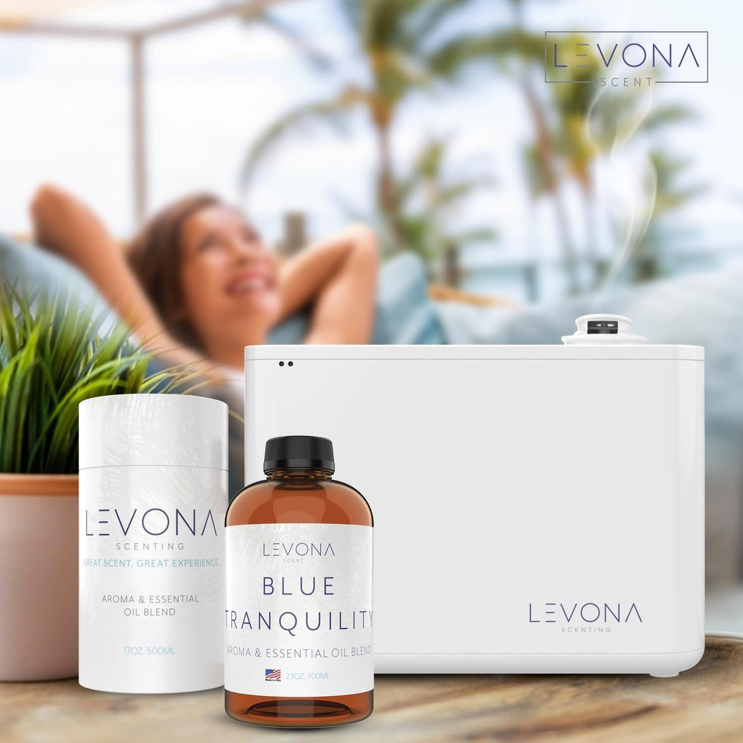 Levona Scent Pure Essential Oils: Blue Tranquility Essential Oils - Home Luxury Scents for Diffusers for Home, Hotel & Office - Scented Fragrance Oil Blends - Essential Oil for Humidifiers - 700 Ml
