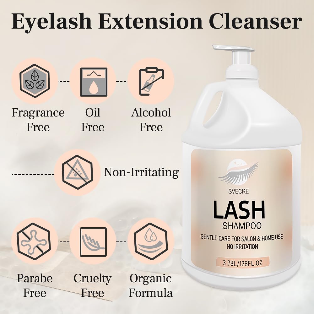 Eyelash Shampoo, 128 fl.oz/3.78L, with 50 Lash Extension Aftercare Cards, Foaming Cleanser for Professional Salon and Home Use