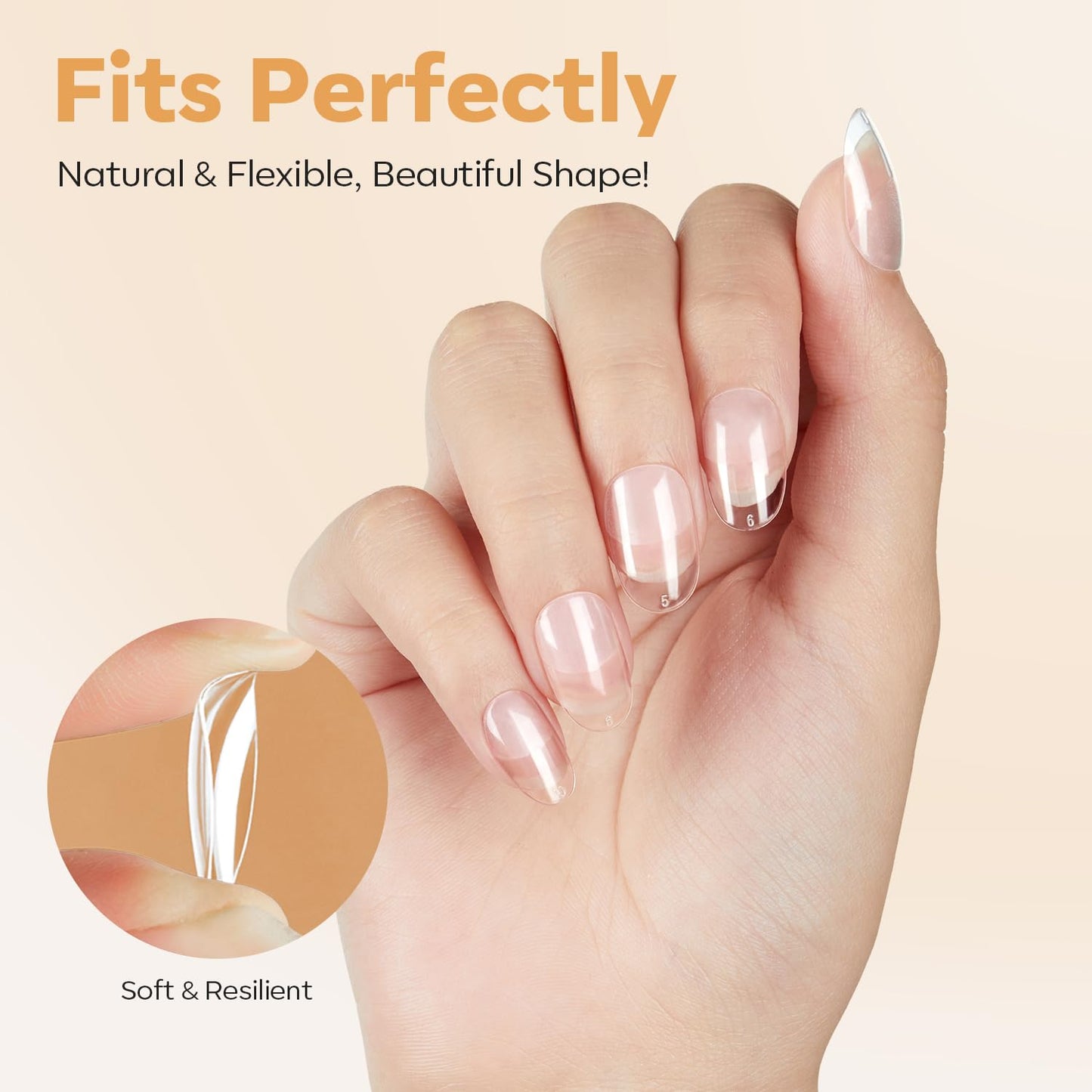 modelones Short Oval Nail Tips, Pre-shaped Soft Gel Tips Fake Nails False Acrylic Clear Full Cover Press on Extension Kit Gel Manicure DIY at Home 216PCS 12Sizes