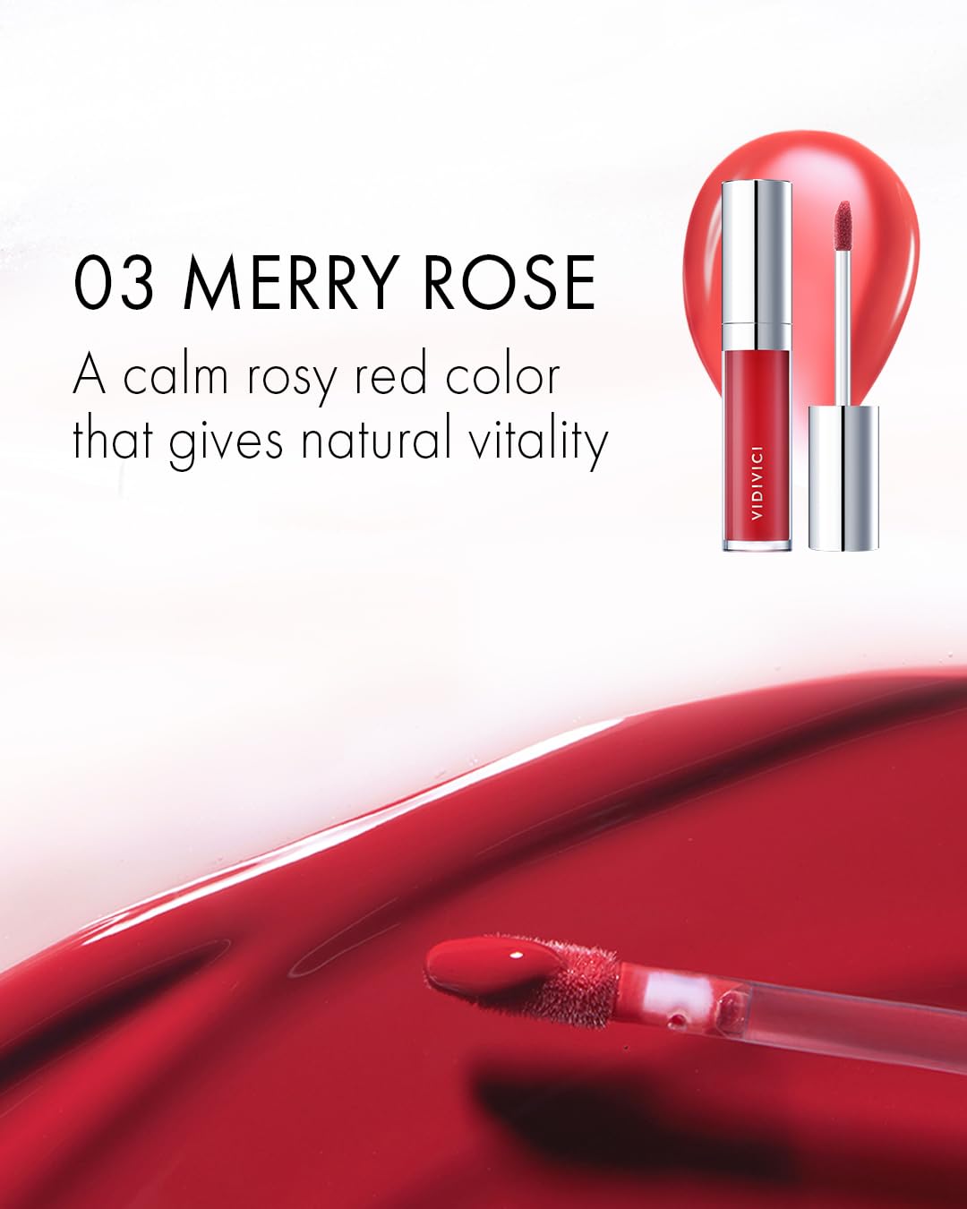 VIDIVICI Millennial Lip Oil #03 Merry Rose - Non-Sticky Dewy Gloss for Moisturized & Voluminous Lips - Natural Rosy Red Color Lip for Vitality Mood, 0.12 fl.oz.