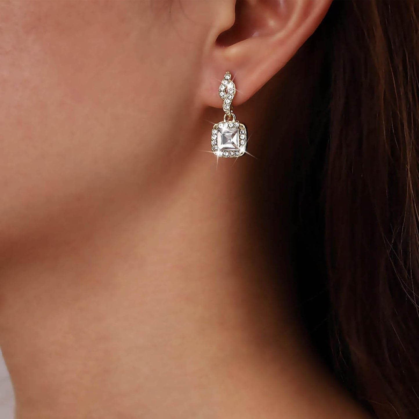 Vintage Crystal Square Drop Earrings Gold Cz Square Stud Earrings Rhinestone Square Dangle Earrings Geometry Cz Earrings Jewelry for Women