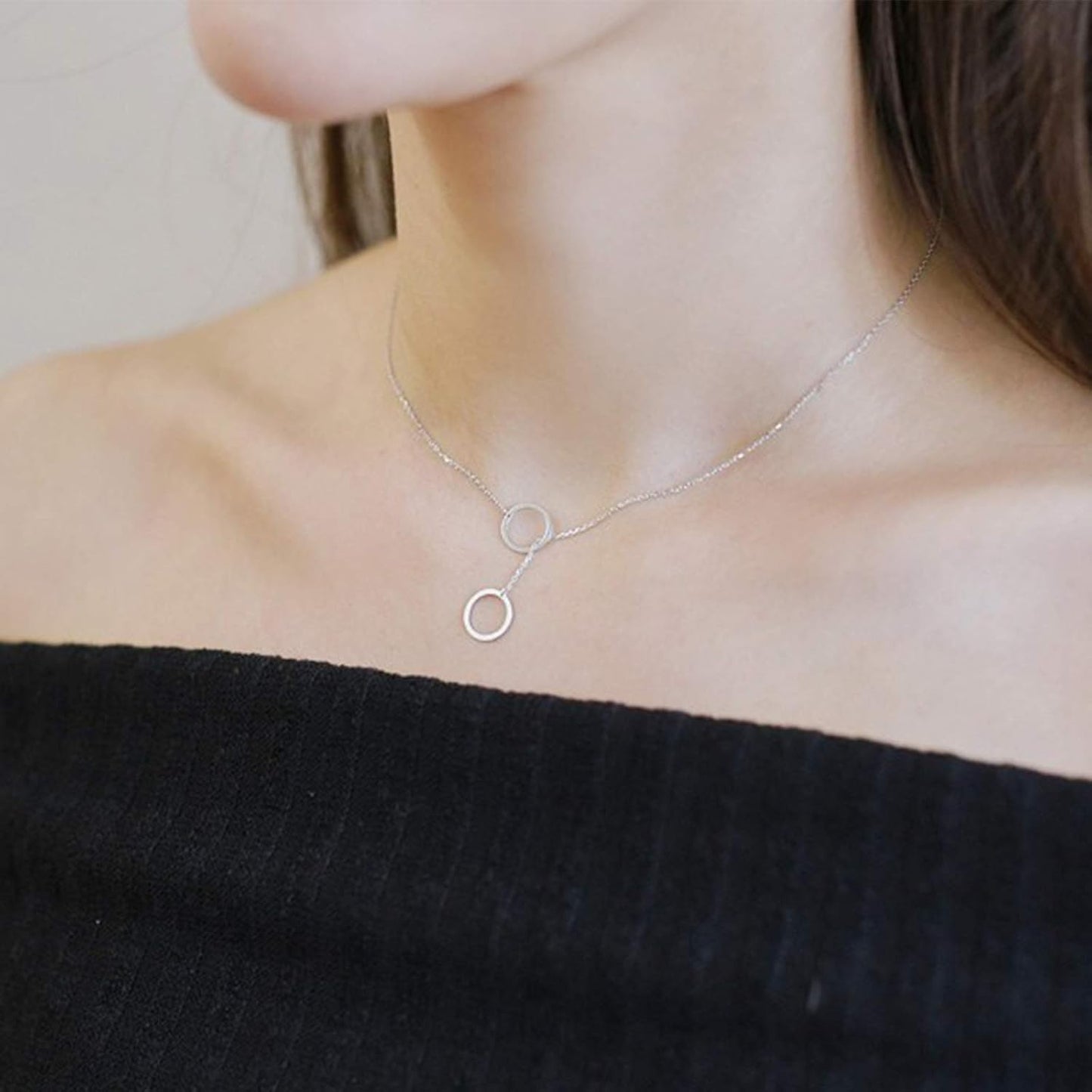 Creative Y-shaped Necklace Hollow Ring Necklace Chain Jewelry Accessories for Women and Girls