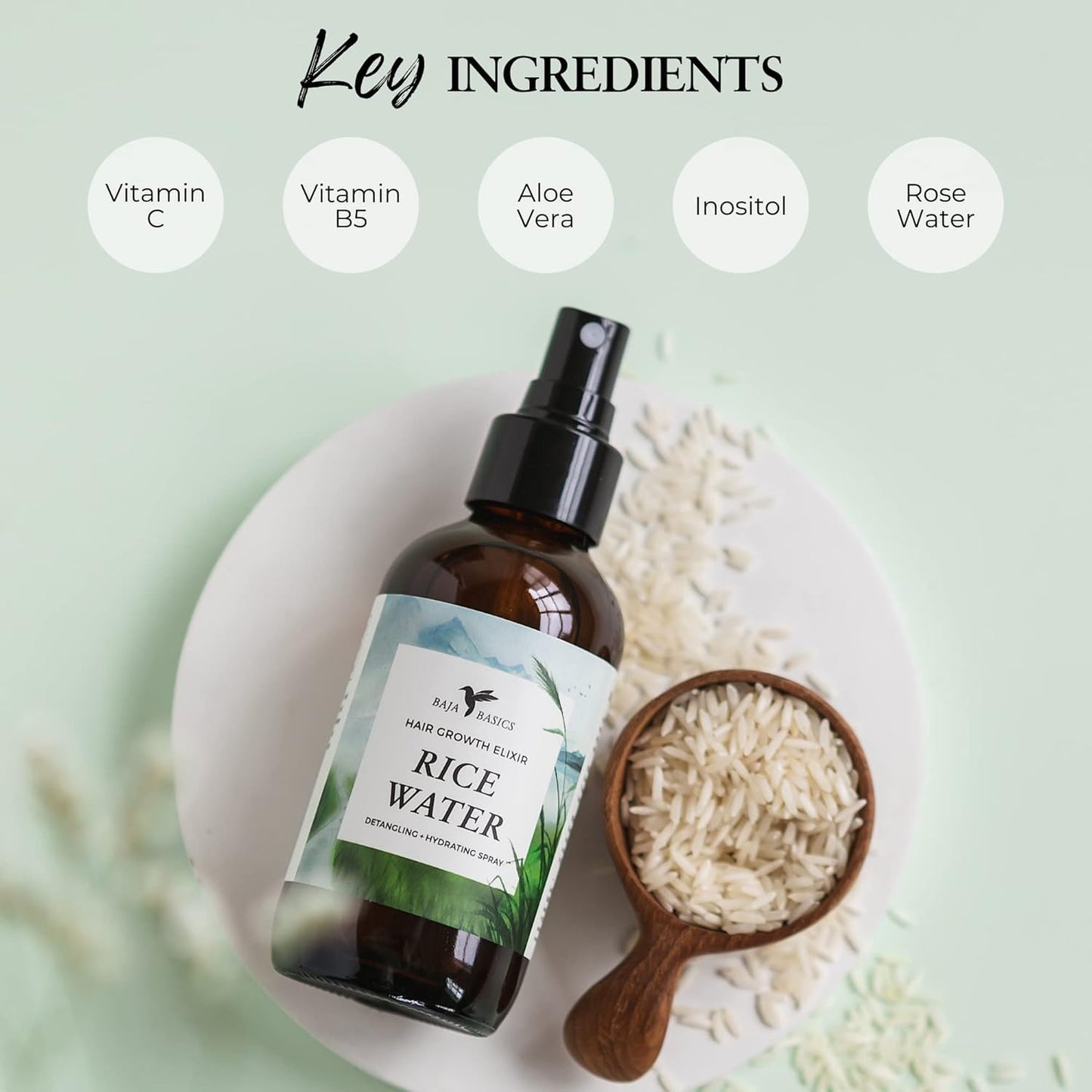 Rice Water for Hair Growth – Fermented Leave-In Spray for Thicker, Longer, Shinier Hair – Split End Repair & Dry Scalp Treatment – Curly, Straight, Fine & Thick Types – 4oz, 2-Pack