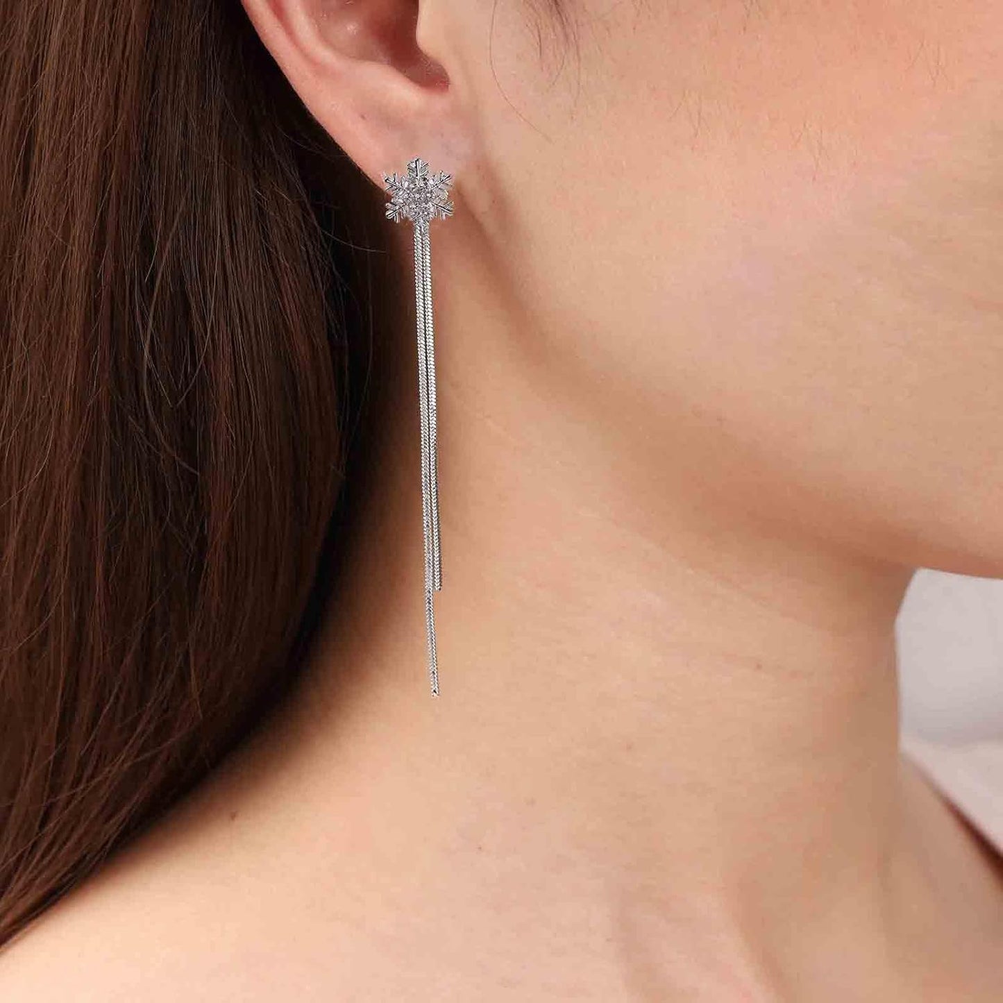 Vintage Crystal Snowflake Chain Earrings Cz Snowflake Stud Earrings Silver Long Chain Tassel Earrings Metal Snake Chain Drop Earrings Jewelry for Women