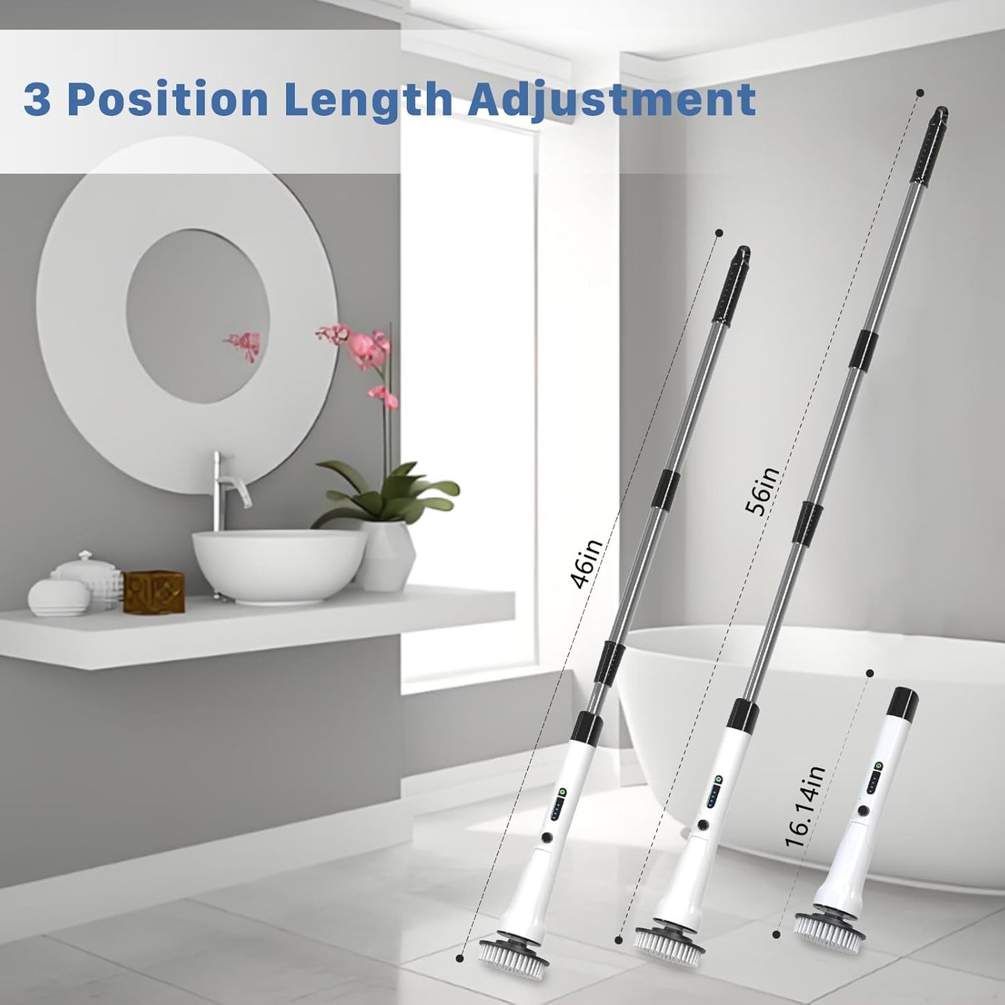 Electric Spin Scrubber, Hillyfe Power Shower Cleaning Brush with 7 Replaceable Brush Heads, IPX7 Waterproof, 2 Speeds (300/400 RPM) Electric Scrubber with Wall Mount Hook for Bathtub, Floor