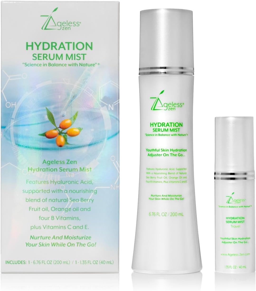 Hydrating Serum Mist (6.26 + 1.35) FL OZ - (Comes with Refill) - Improves Tone & Texture – Calms, hydrates, refreshes Sensitive Skin - Hyaluronic Acid Serum, E Vitamins - Anti-Wrinkle