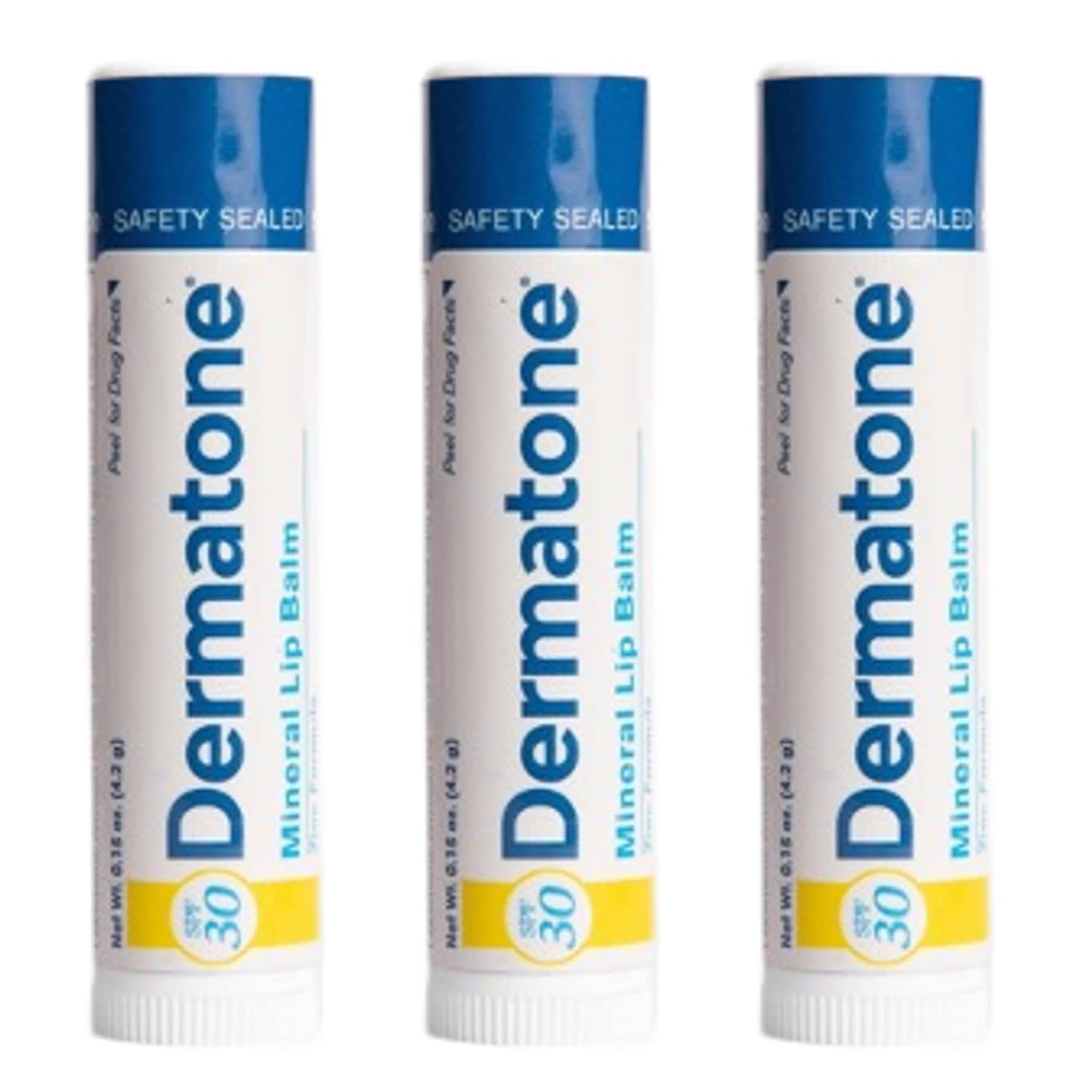 Dermatone Mineral Lip Balm SPF 30 | Moisturizing, Reef Safe, Oxybenzone Free | Jojoba Oil, Avocado Oil, Vitamin E | Zinc Oxide Lip Balm with SPF 30 | 0.15 oz (3-Pack)