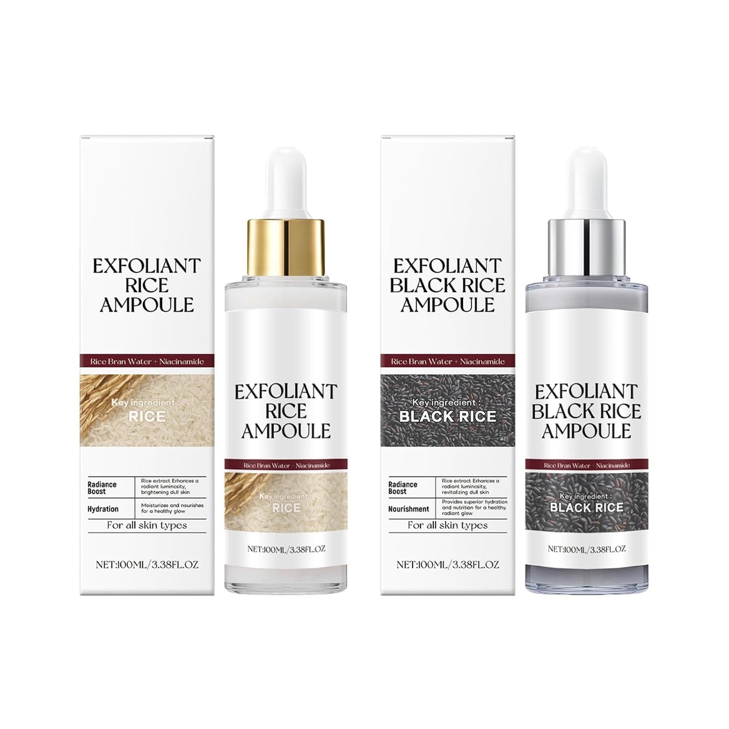 Black and White Rice Peeling, New Soft Rice Exfoliating Face and Body, Black and White Rice Exfoliant for All Skin Types, Gentle Peel & Deep Hydration (White+Black) 2pcs