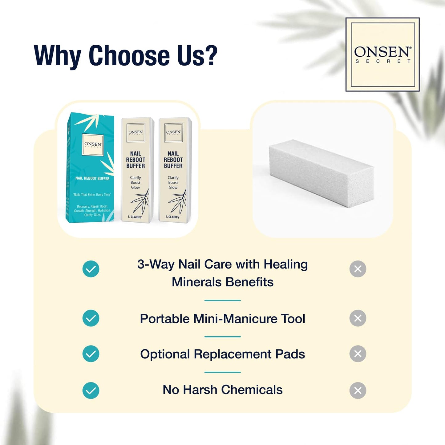 Onsen Secret Professional Nail Buffer Block | 4-Way Buffing for Natural Shine & Healthy Natural Nails - Includes 2 Extra Shine Pads, Salon-Quality, Post-Gel & Acrylic Recovery | 2 Pack