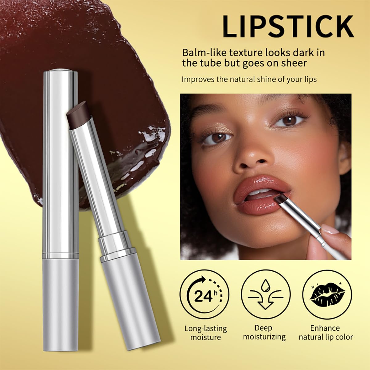 Tinted Lip Balm Lipstick, Hydrating Natural Glossy, Long-lasting Moisturizing & Nourishing Lip Care with Natural Ingredients Transparent Color (Drak Honey, 0.07oz)