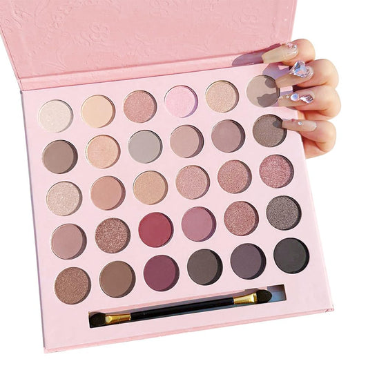30 Colors Nude Champagne Gold Matte Shimmer Eyeshadow Palette with Brush for Eye Makeup,High Pigmented Pink Purple Brown Eye Shadow Primers Powder Palet de sombras de ojos-Big30