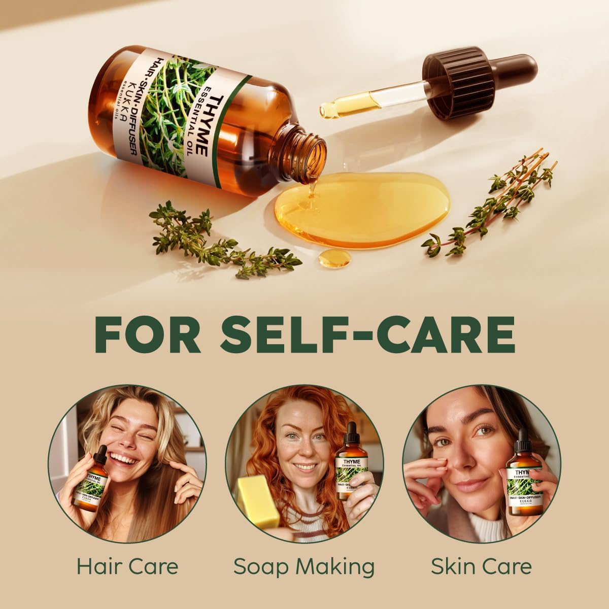 Kukka Thyme Essential Oil for Hair, Skin & Diffuser - 4 Fl Oz - Thyme Oil, Herbaceous Scent, for Aromatherapy, DIY Soap Making Scents
