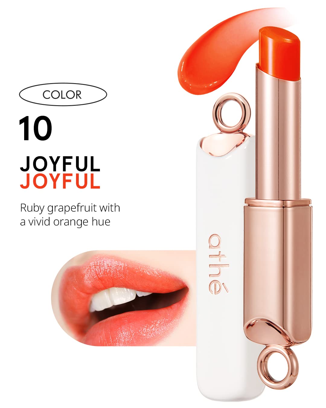 ATHÉ Authentic Lip Balm 10 JOYFUL (Tinted), Lightweight Wear & Plumping Lips without Stickiness, Moisturizing & Nourishing Plant-Based Vegan Chapstick for Dry, Petrolatum Free, Cruelty-Free