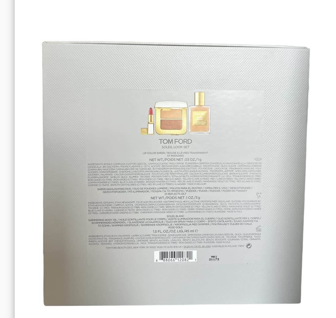 Tom Ford Soleil Look Set 3pc Soleil Shimmering Body Oil Rose Gold Highlighting Duo Reflects Gilt Paradiso Lip Color Sheer