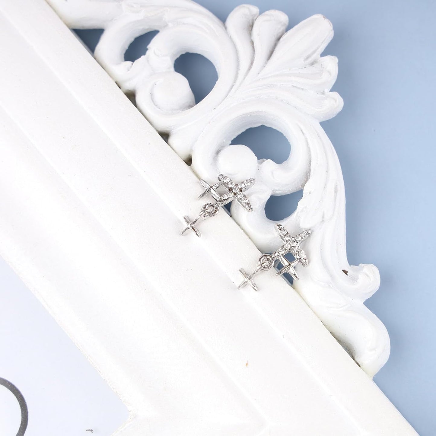 Vintage Rhinestone Star Earrings Silver Star Stud Earrings Crystal Star Drop Earrings Bling Cz Paved Star Earrings Jewelry for Women