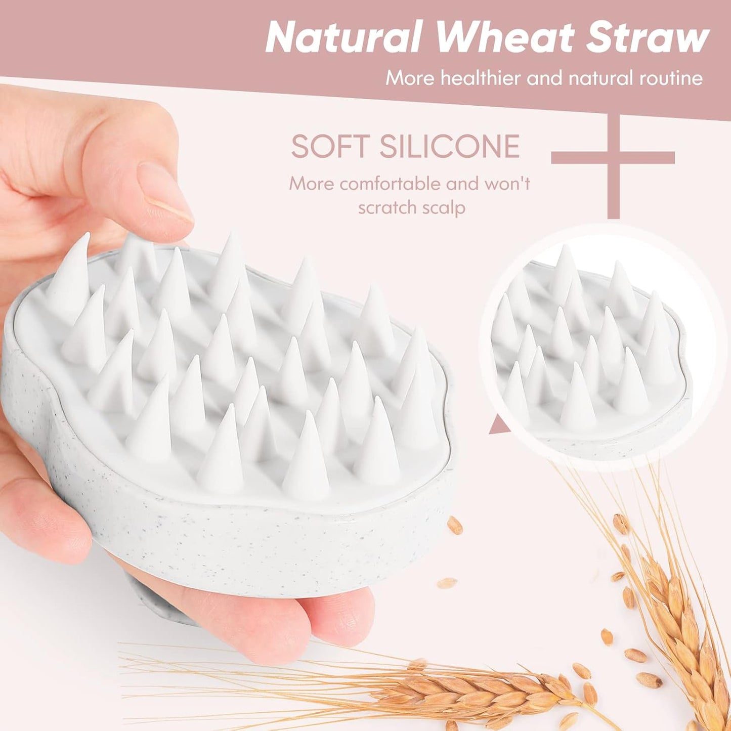 URTHEONE Scalp Massager Shampoo Brush, Hair Scalp Scrubber Head Massager with Soft Silicone Bristles for Women Men Kids Pets Shower and Hair Growth(Beige) Includes 5 Pcs Hair Ties