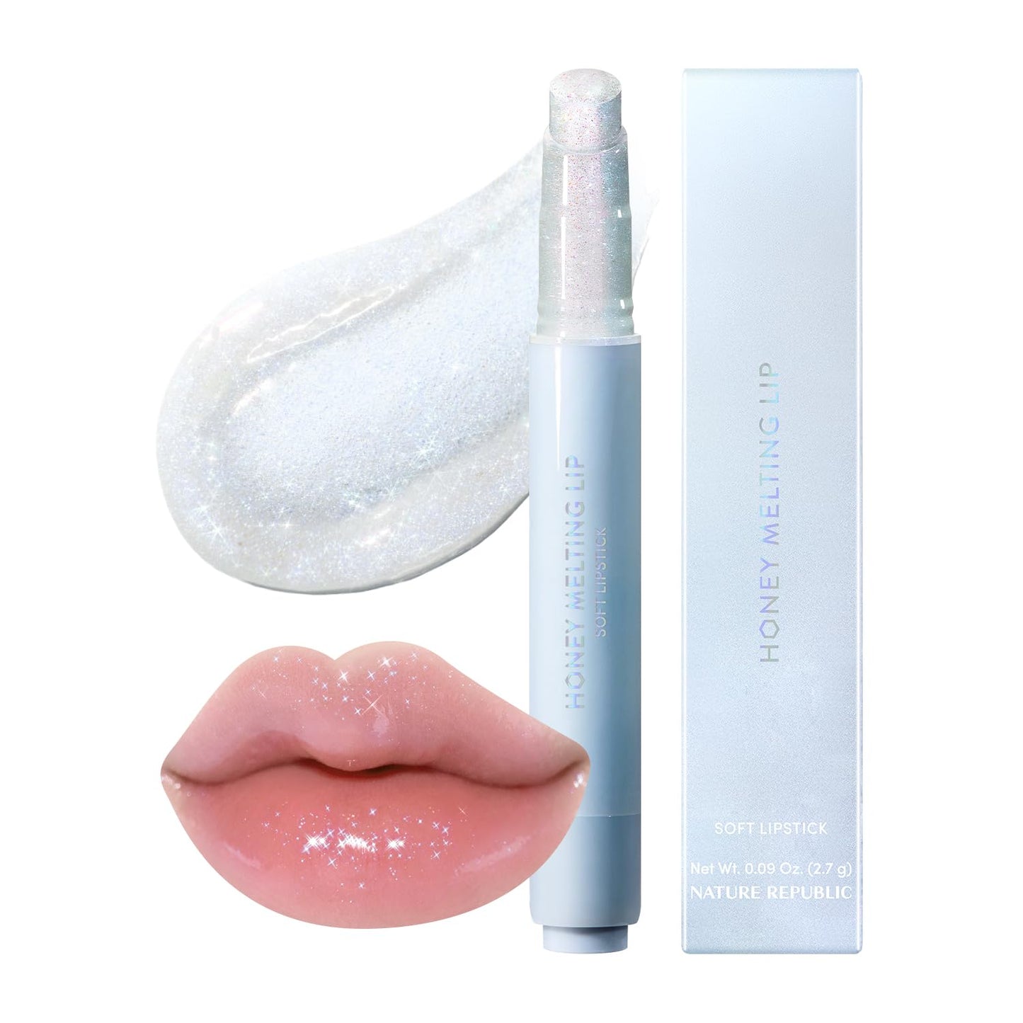 Nature Republic HONEY MELTING LIP GLITTER & PLUMPING (15 CRYSTAL SPARKLE) SOFT LIP STICK Hydrating&Moisturizing clear Gloss,Volumizing formula & Sheer tint, Shine Glimmer Finish, korean make up
