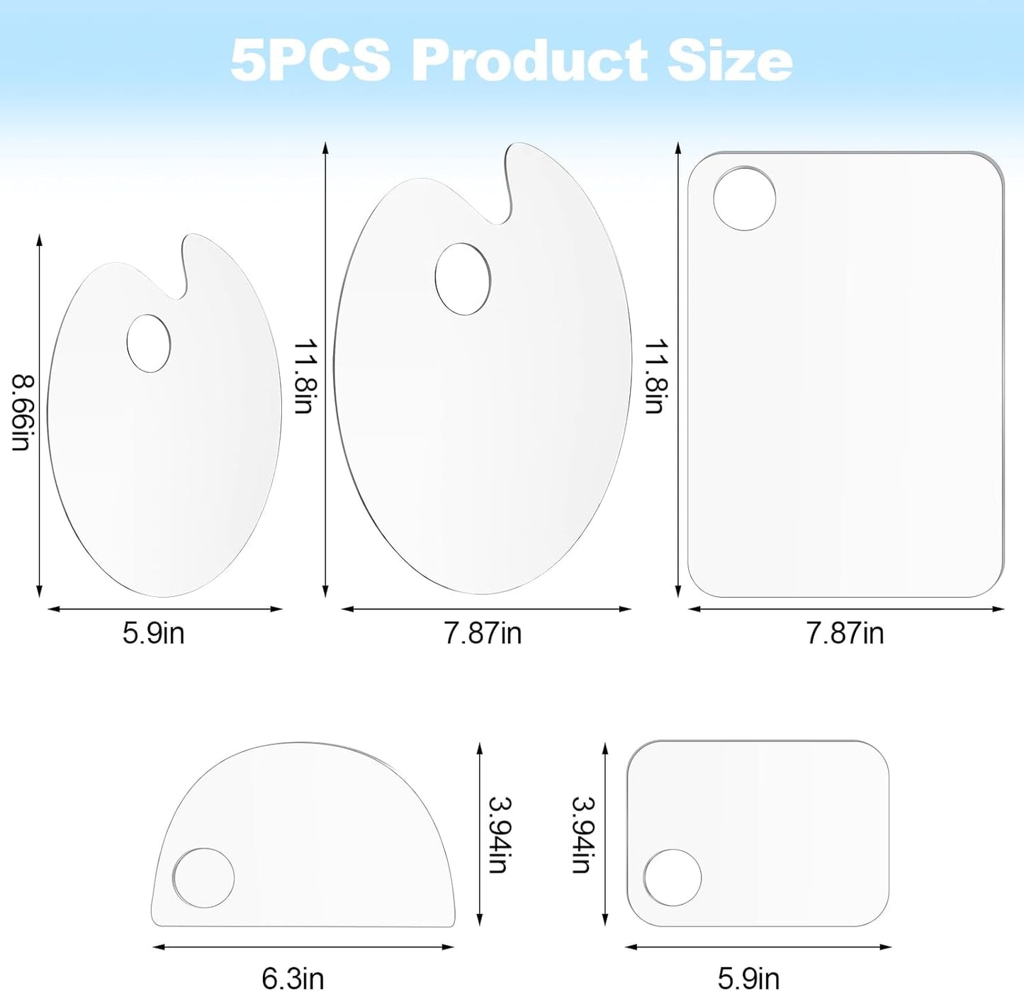 5PCS Acrylic Paint Palette Clear Paint Pallet,Transparent Non-Stick Oil Paint Palette with Protective Kraft for Craft DIY Art Painting Palette- Adults & Kids