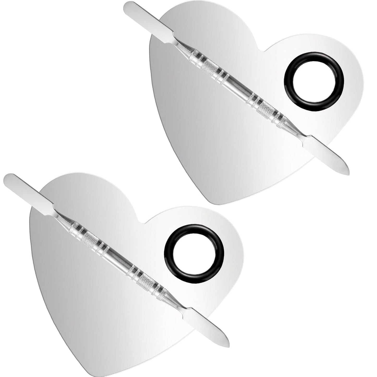 2 Pcs Stainless Makeup Mixing Palette,Tool for Mixing Foundation Nail-Art,Palette with A Stick,Storage Bag,Beauty Salon Color Cream Mixing Palette,Makeup Artist,Makeup Enthusiast (Heart Shaped)