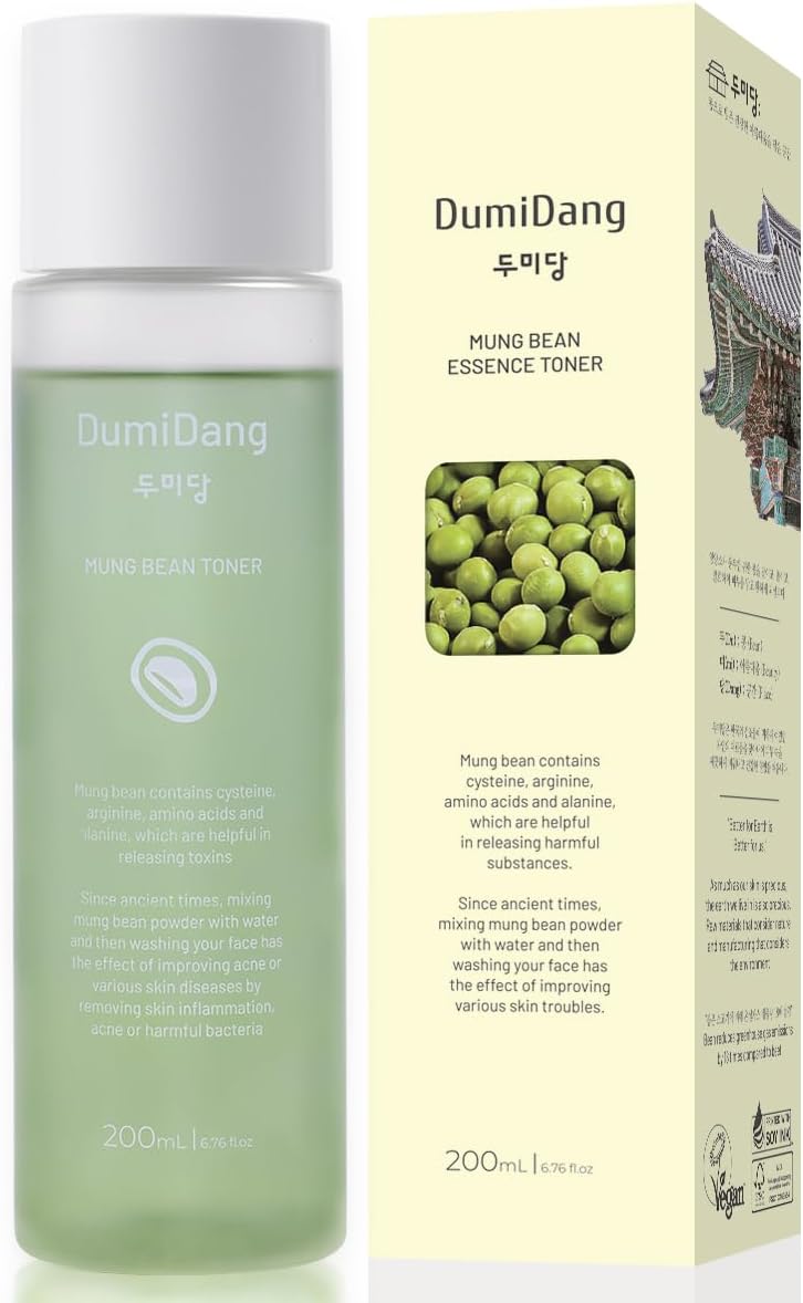 Mung Bean Essence Toner - Korean Traditional Vegan Skincare Formula, Hydrating and Detoxifying with Fermented Mung Bean Extract and 8 Bean Complex, 200mL | 6.75fl. oz., Green