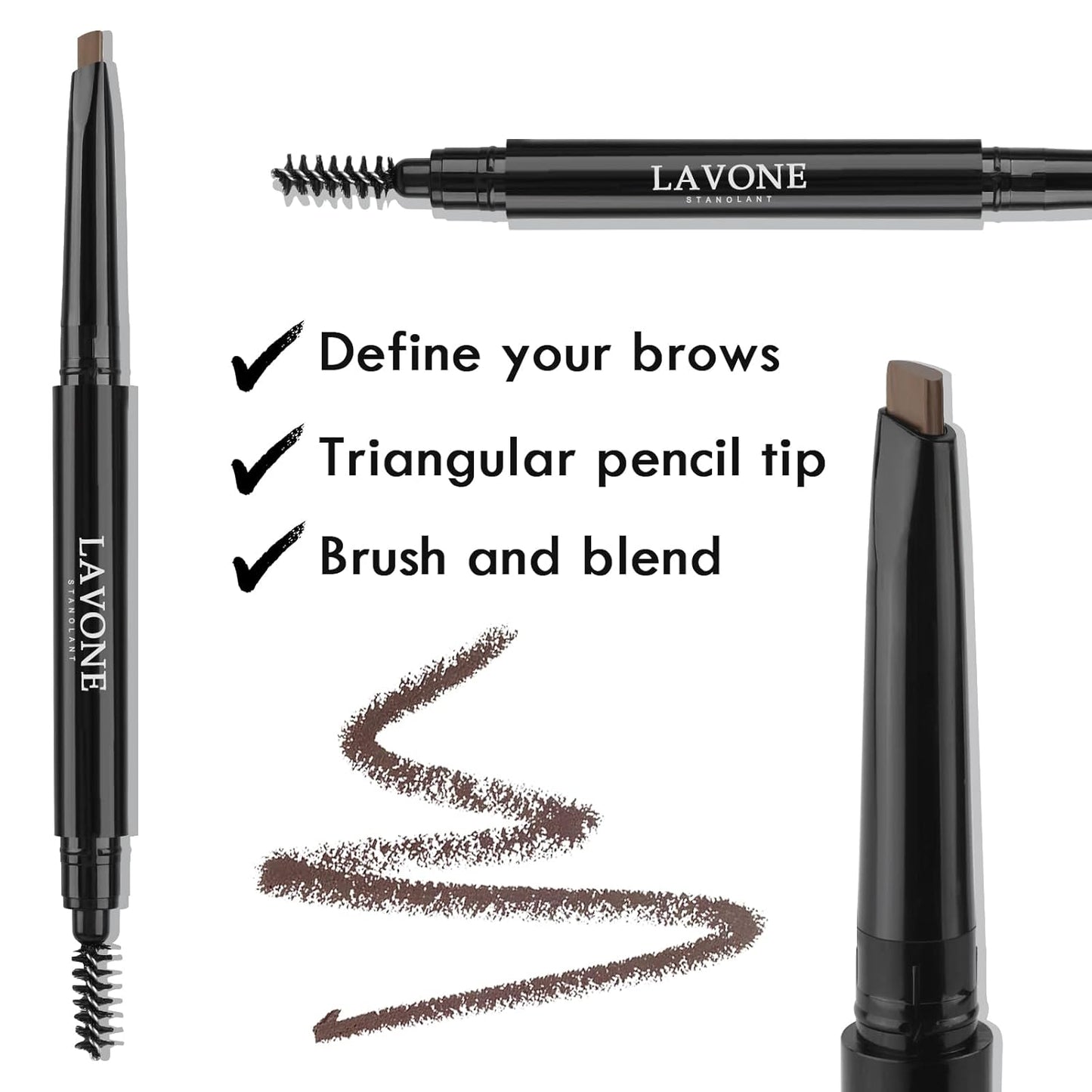 LAVONE Eyebrow Stamp Stencil Kit - Brow Stamp Trio with Waterproof Pencil, Pomade, 20 Stencils, Dual-ended Brush and Sponge Applicator - Dark Blonde