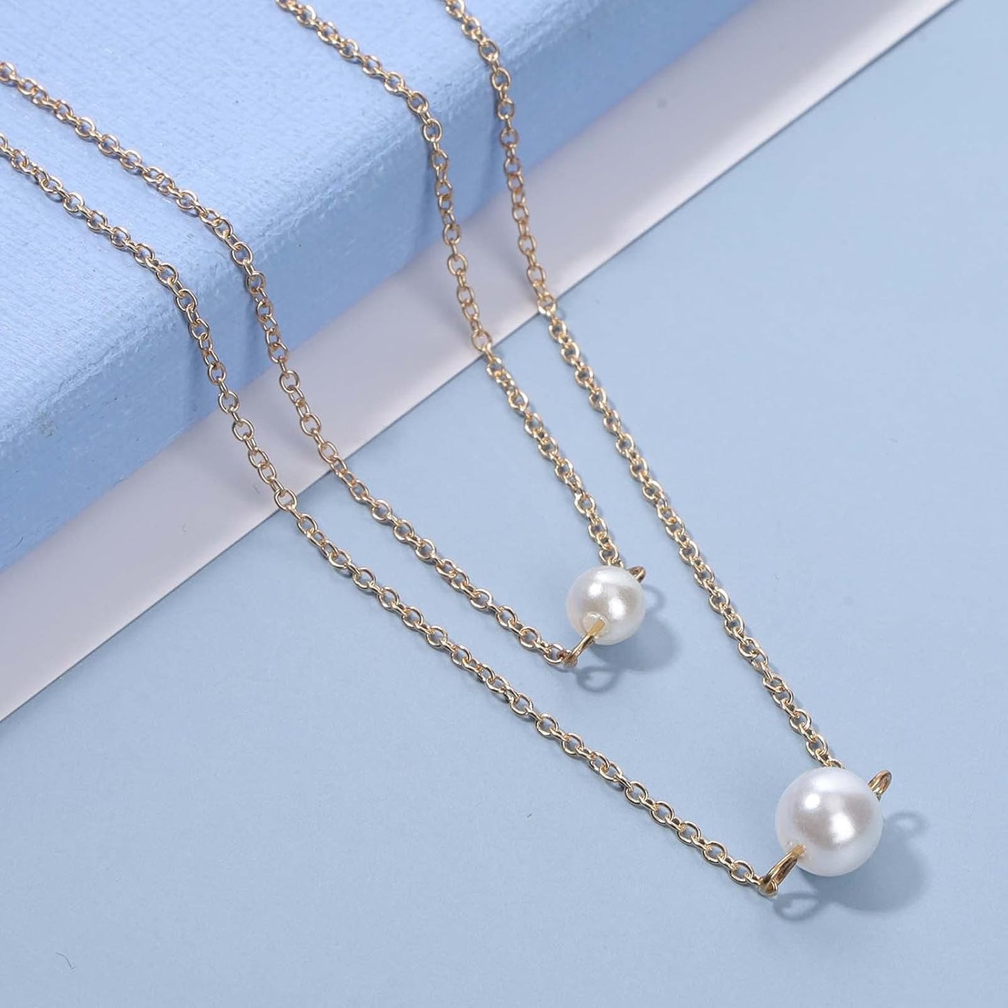 Boho Layered Pearl Necklace Choker Gold Pearl Pendant Necklace Multi Layer Vintage Necklace Chain Bridal Necklace Jewelry for Women and Girls